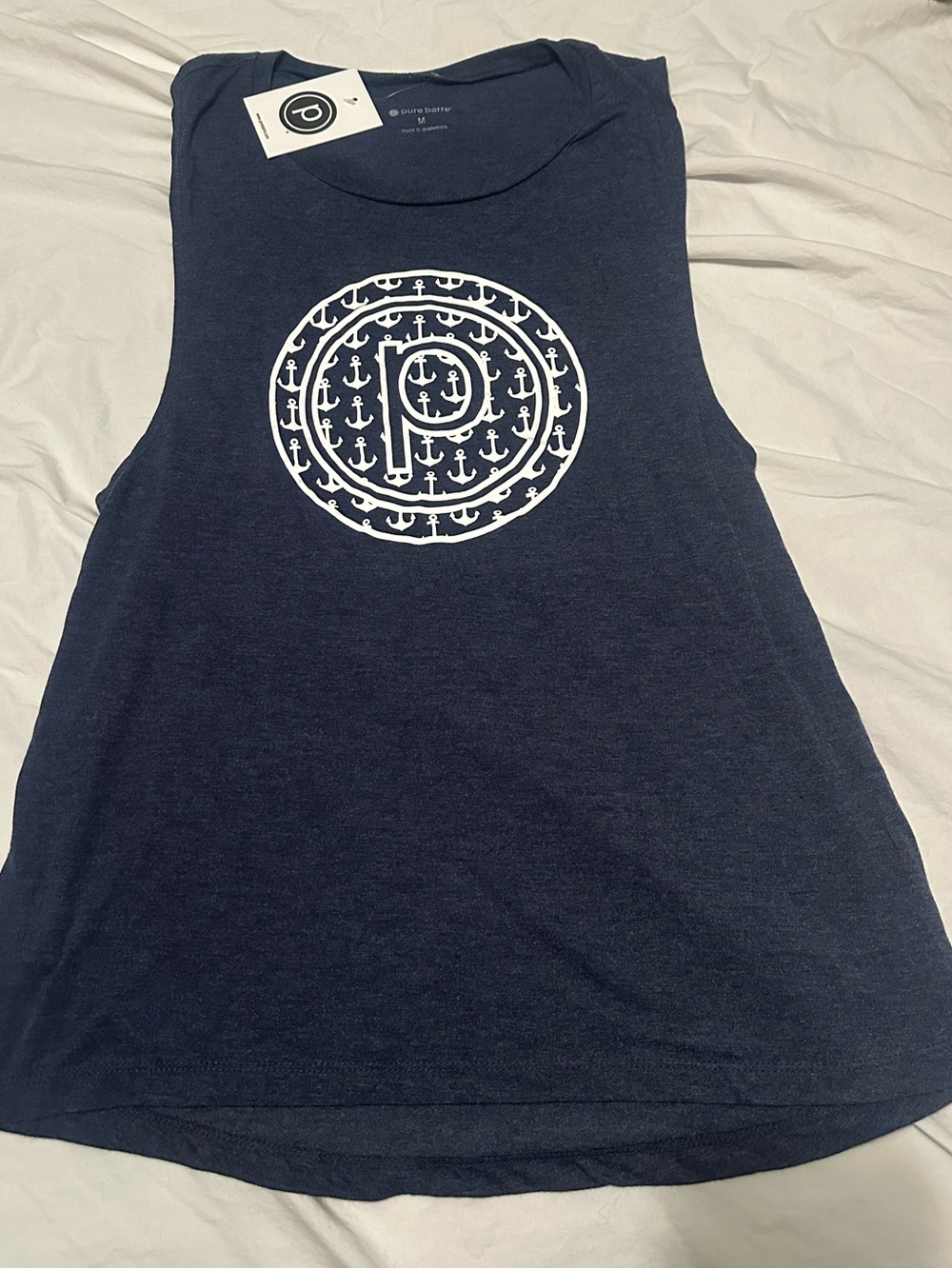 Pure Barre Navy Muscle Tee with White Anchor Logo